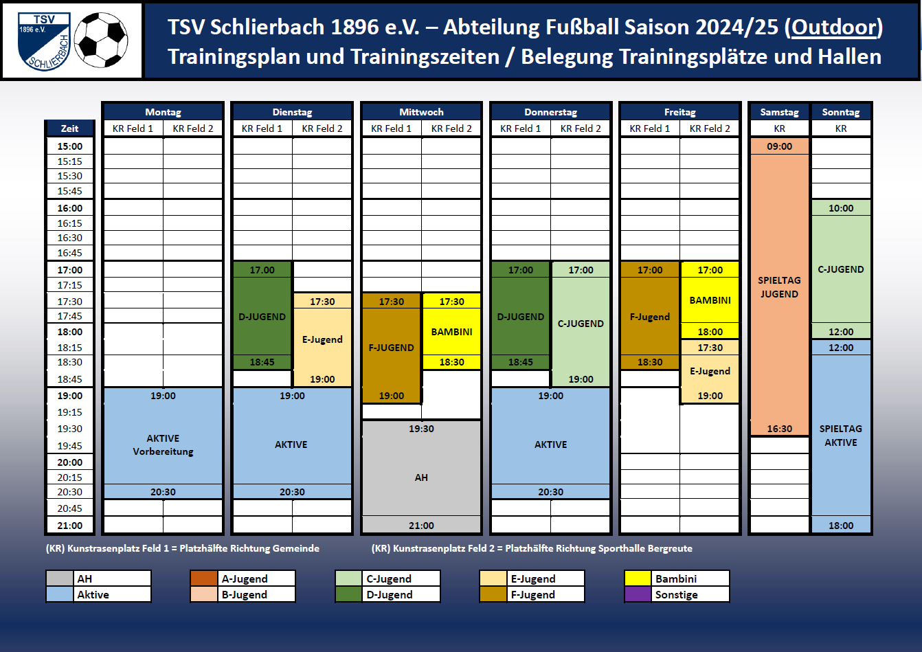 Trainingsplan und Platzbelegung 2024 2025 Outdoor